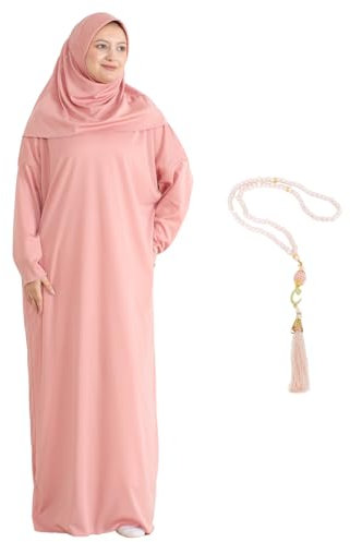 Modish Group Damen Gebetskleidung Mit Hijab Rosenkranz, Muslim Kleidung Für Frauen, Türkisch Muslimische Lang Kleider Set, Abaya Jilbab, Islamische Burka, Ramadan (Rosenfarbe, Einheitsgröße)