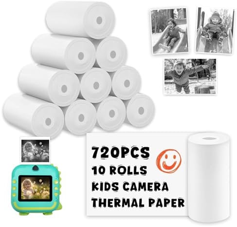 10 Rollen Kinderkamera-Papierrollen, Weißes Kamera Thermopapier, Drucker Papier kompatibel mit den meisten Sofortbildkamera Kinder und Mini Thermodrucker(72 Blatt/Rolle)