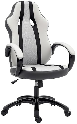 HOMCOM Silla Gaming Tapizada en PU y Malla Silla Gamer Giratoria con Función de Basculante Altura Ajustable para Hogar Oficina Estudio Gris