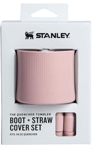Stanley Quencher Boot and Straw Cover Cap | Anti-Slip Silicone Protector for 14 oz Tumbler with Handle | Accessory Set for Stainless Steel Drinking Cup | BPA-Free | Pink Dusk