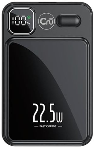 Cru Tech Magnetic Portable Charger 10000mAh Wireless Mag-safe Power Bank, Slim Battery Pack for iPhone Pro/Max15/14/13/12/11 & Samsung/Ultra S25/24/23/22 Series(Black).With Mage safe cover compatible