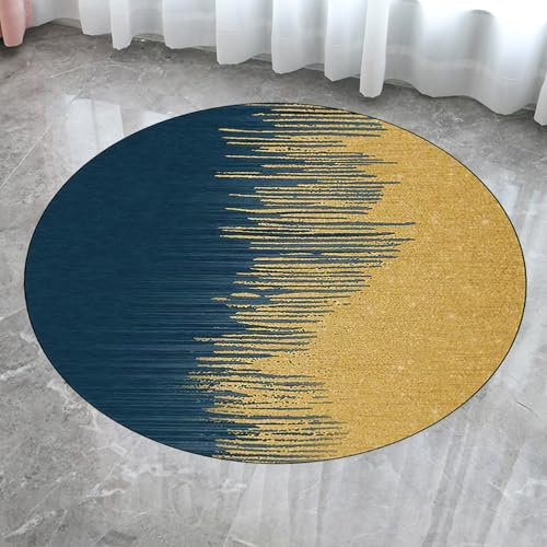 ARUGYTEI Teppich Rund, ø 160 cm, Waschbar Teppiche für Wohnzimmer, Esszimmer Moderne Teppichen Matte für Schlafzimmer,Senfgelb Abstrakt Modern Deko,Blau,