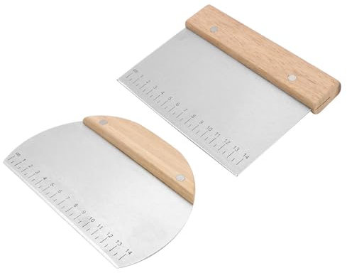 2 Pcs Stainless Steel Dough Scraper Cutter with Wooden Handle, Bench Scrapers, Pastry Scraper, 15.4CM Kitchen Scrapers for Baking, Pizza, Bread, Pastry, and Cake Dough Preparation