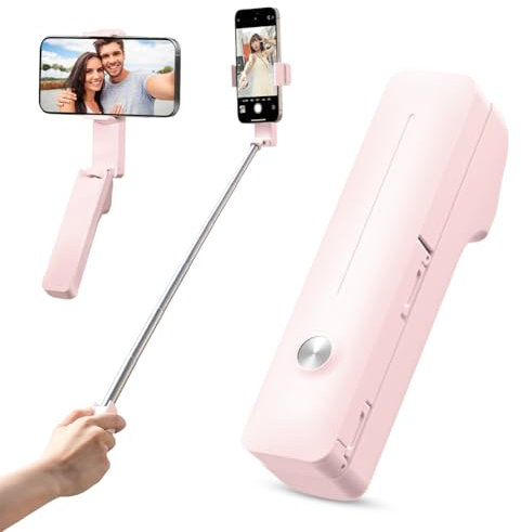 Selfie Stick Mini Selfiestick Bluetooth, 72CM Frei Einziehbar, 360° Drehbar, mit Fernbedienung für iPhone IOS,für Samsung Android,für HUAWEI Smartphones für Vlog/Videoaufzeichnung/Live-Streaming, Rosa