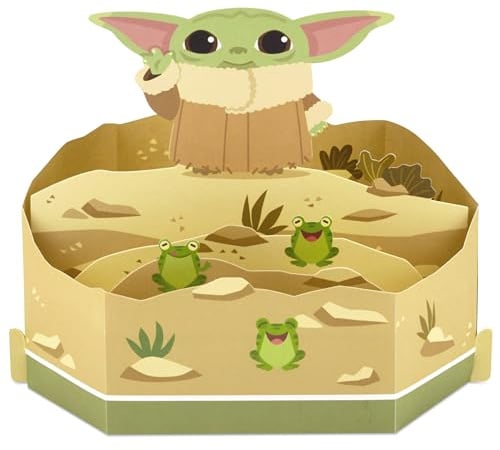 Hallmark 3D & Pop Up Greeting Card, The Mandalorian, Grogu & Frogs, Birthday, May the Fourth, Star Wars Day, Green, Brown