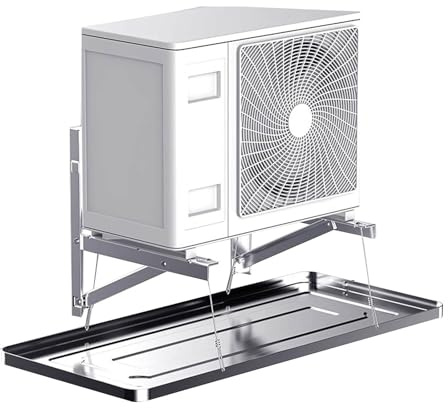 Air Conditioner Drip Pan, Stainless Steel Water Collector Tray with Drain Fitting Kit and 1m Drain Pipe, Universal Outdoor AC Drip Tray for Condensate Management