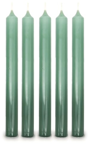 Solid Colour Dinner Candles, Pack of 5 Handmade Candles 20cm x 2cm Rustic Look Bistro Style Taper Candles (Emerald)
