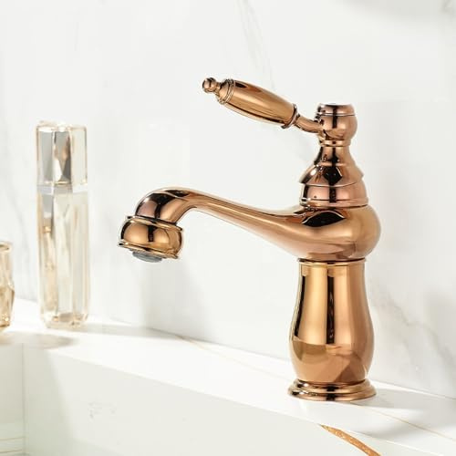 Robinet de bassin en laiton de salle de bain chaud et froid, short rose gold (poignée rose gold)