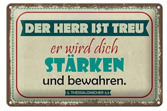 Femer Blechschild Spruch 20x30 cm Der Herr ist Treu er wird sich stärken Deko Schild