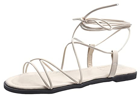 Cocila Sandali Con Zeppadonna Da Donna Alla Cinturino Caviglia Piatto In Pelle Scarpe Neve 36 Ragazza (White, 40) Estive Estivi Eleganti Camminata Comodi Neri Bassi Zeppa Corda Gioiello Schiava
