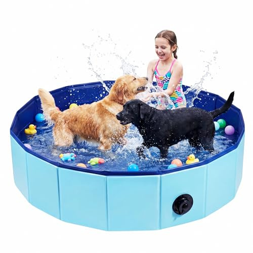 KinHaven Dog Paddling Pool 80 x 20cm Foldable Swimming Pool Hard Plastic & PP Board Pet Paddling Pool for Outdoor/Indoor, Blue