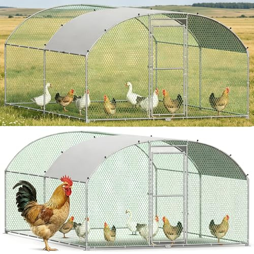 Kidsgigglz Freilaufgehege 3x4x2m, Begehbarer Hühnerstall Bogenaufsatz Metall Freigehege, Hühnerkäfig Kleintierstall Voliere mit Dachplane, hühnergehege Heimtiergehege für Geflügel Kleintiere Hühner