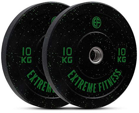 EXTREME FITNESS Olympic Weight Bumpler Plates Set - 2 Inch Weight Plates Set from 5kg to 25kg - Hi Temp Solid Rubber Gym Plates for Home and Commercial Gym Use - Weight Plates 10kg Pair