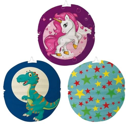 com-four® 3X Laterne mit bunten Motiven - Papierlaterne für Sankt Martin und Halloween - Martinslaterne für Kinder [Auswahl variiert] (3 Stück - Ø 24cm bunt)