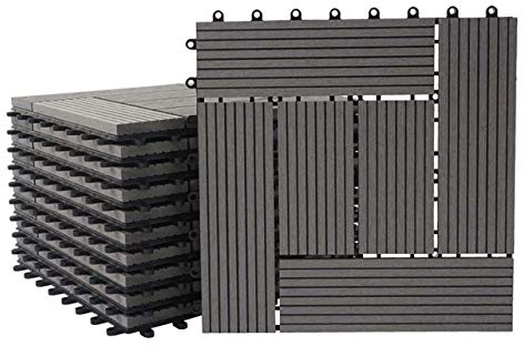 Mendler WPC Bodenfliese Rhone, Holzoptik Balkon/Terrasse, 11x je 30x30cm = 1qm versetzt - Premium grau