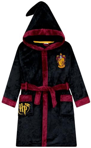 Harry Potter Robe de Chambre | Gryffindor Peignoir Polaire | Peignoirs Hogwarts pour Enfants - Noir - 10-11 Ans