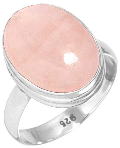 Jeweloporium Silberring mit rosa Rosenquarz, Größe 57 (18,1), 925er Sterlingsilberring für Damen, klobiger ovaler Edelstein-Boho-Schmuck