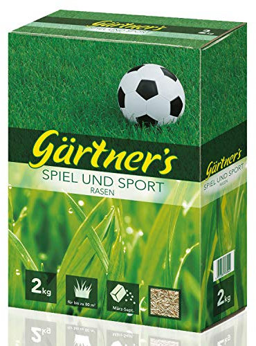 Gärtner’s Sport- und Spielrasen 2 kg I Rasensamen für strapazierfähigen Rasen I RSM-Saatgutmischung zur Einsaat & Nachsaat von Grünflächen I Für bis zu 80 m2