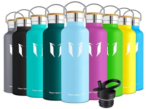 Super Sparrow Water Bottle Stainless Steel - 620ml - Insulated Metal Water Bottles - Standard Mouth Flask - BPA Free - Straw Bottle for Work, Gym, Sports - 2 Lids