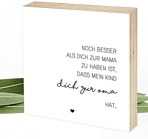 Wunderpixel® Holzbild Beste Mama, beste Oma (1 Kind) - 15x15x2cm zum Hinstellen/Aufhängen, echter Fotodruck mit Spruch auf Holz - schwarz-weißes Wand-Bild Aufsteller zur Dekoration oder Geschenk