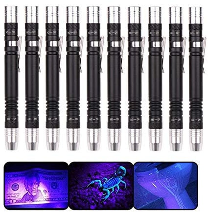 POCKETMAN Torcia per penne a luce ultravioletta Torcia per violino ultravioletto bianca per test Mini torcia UV a penna 395nm 2 in 1 torcia UV a LED Sorgente luminosa Penlight Blacklight 2 (10 pacco)