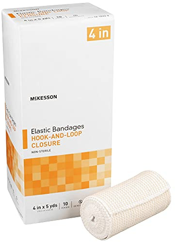 McKesson Elastic Bandages, Non-Sterile, Hook and Loop Closure, 4 in x 5 yd, 10 Count, 5 Packs, 50 Total