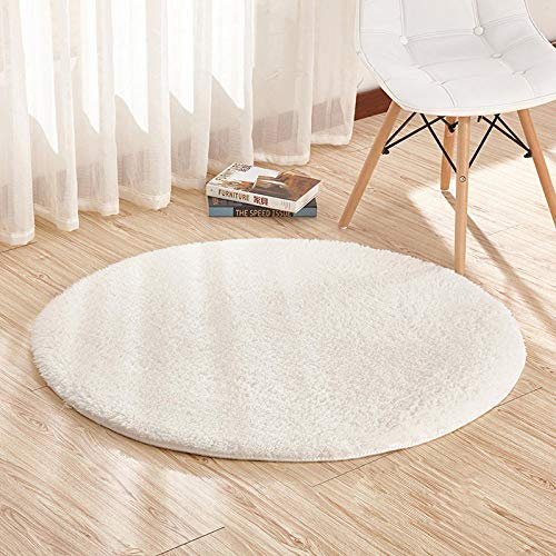 Faux Lammfell Teppich Lamm Samt runden Teppich Fitness Yoga Boden Computer Stuhl Kissen Schlafzimmer Wohnzimmer Teppich,White,160cm im Durchmesser