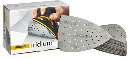Mirka Schleifdreieck Iridium 100x152x152mm 36-Loch Klett Korn 100 | Premium-Schleifpapier mit 36-Loch Klett für Lack Spachtel Grundierung Holz Stahl Kunststoff vielseitig einsetzbar
