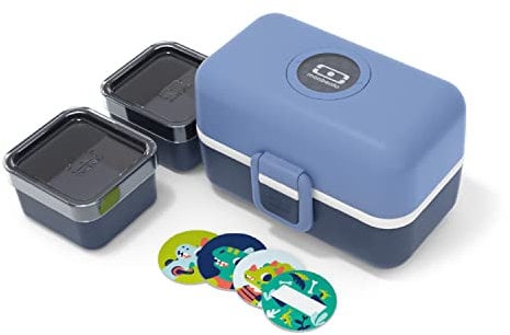 monbento - MB Tresor Infinity Brotdose blau Kinder mit Trennwand - Bento box Kids mit Fächer - Individuell Gestaltbar - Snack Box