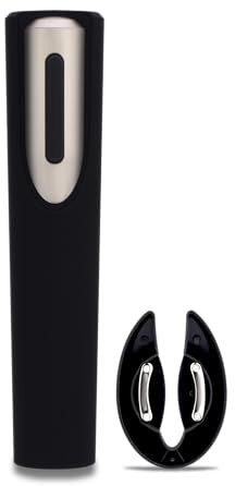Electric Wine Opener Battery Operated with Stand and Built-in Foil Cutter - Automatic Wine Opener - Electric Corkscrew for Easy Cork Removal - Best Gift for Wine Lover (Black & Silver)