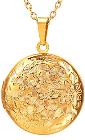 U7 Herren Locket Druckenmuster Medaillons für Damen Charm 18k Rund Medaillon zum Öffnen für Bilder Foto Anhänger Halskette Amulett Souvenir Kettenanhänger Mode Personalisiert Schmuck für Freundin