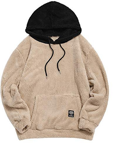 ZAFUL - Felpa con cappuccio da uomo in tessuto peluche, con tasca a marsupio, soffice, per autunno e inverno, marrone, L