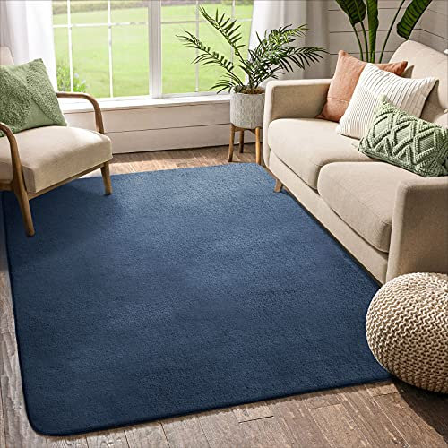 Color G Teppich Läufer, 90 x 160 cm Weich Teppiche für Schlafzimmer Bettvorleger Esszimmer, Teppiche Wohnzimmer Bodenmatte rutschfeste Unterseite (Dunkelblau)