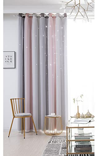 ele ELEOPTION Rideaux Occultants, Isolants Rideaux avec Oeillets, Rideaux de Fenêtre Décoration avec Etoiles, pour Chambre d'enfants, Salon,Chambre, 1 Panneaux (134x160cm, Gris)
