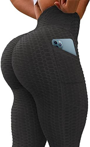 SOFITNIYA Tiktok Butt Lifting Leggings mit Tasche für Frauen, Bauchkontrolle, Workout, Booty Yoga Hose, schwarz, Klein