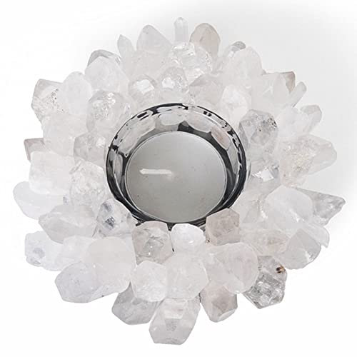 RSTJVB Handgefertigter natürlicher Amethyst/weißer Quarzhaufen Kristallheilung Votivkerzenhalter Edelstein Teelichthalter Wohnkultur Reiki Stein,White