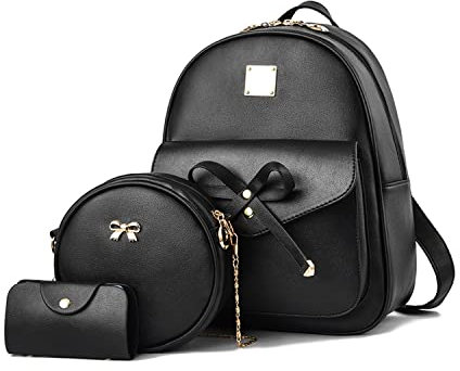 EVEOUT Süße Rucksäcke für Frauen PU-Leder Mode Schleife Rucksäcke Schulranzen Tagesrucksack für Mädchen Schwarz