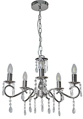MiniSun | Modern Chrome 5 Way Crystal Jewel Chandelier Ceiling Light Fitting | Home Décor, Bedside & Desk Lamp