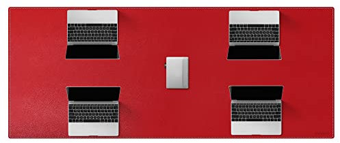ZORESYN Conference Table Pads (170x70cm) - PU Leather Extended Large Mousepad Desk Mat - Nonslip Base and Waterproof Desktop Writing Pad Mouse Mat (Red)