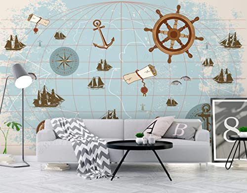 Photo Wallpaper 3D Nautical Map Children's Room Non-Woven Mural Wall Decor Size Custom