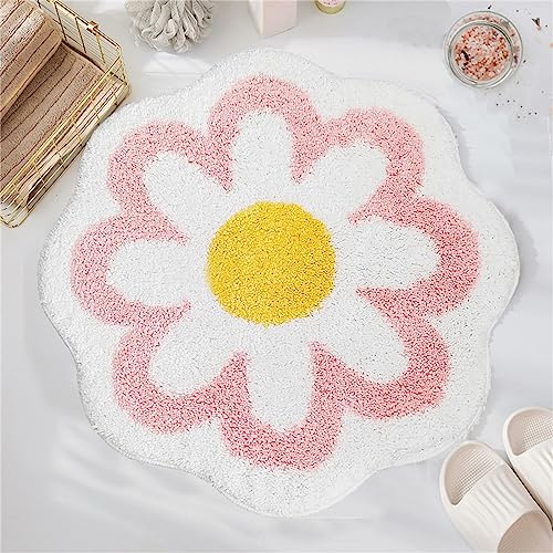 YRXRUS Badezimmerteppiche in Blumenform, runder rosa Badteppich für Frühlingsdekoration, ultraweiche und saugfähige Blumen-Badteppiche, maschinenwaschbare Badezimmermatten, Wohnzimmer, Geschenk