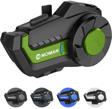 Moman Motorrad Intercom Headset, H2 Pro【1 Pack Grün】 Motorradhelm Gegensprechanlage Wireless 5.1 Kommunikationssystem 1000M FM Radio Wasserdicht IP65, Motorrad-Intercom-Headset-Helm-Motorcycle