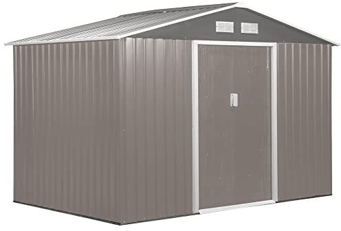 Outsunny Casetta da Giardino con Base e Doppie Porte Scorrevoli in Lamiera di Acciaio, Capanno da Giardino in Acciaio, 277x195x192cm, Grigia