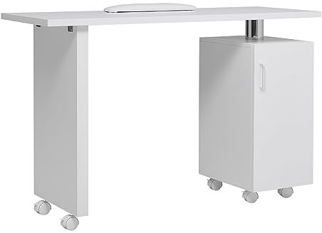Warmiehomy Manicure Table Mobile Professional Nail Table Beauty Salon Workstation Storage Drawers Nail Desk with Extra Free Armrest, White,120 * 45 * 78 cm