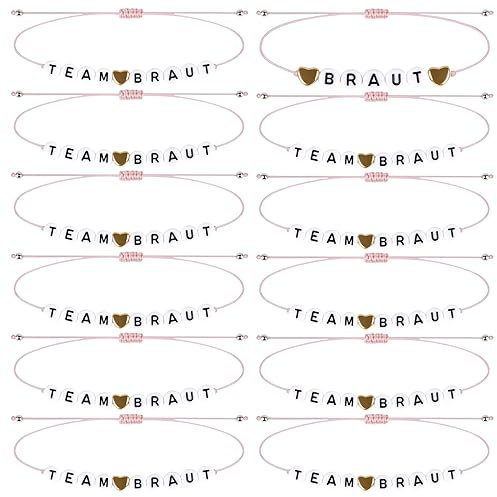 AUAUY Team Braut Armbänder, 12er Verstellbares JGA Armbänder Set, Brautjungfer Armband, JGA Accessoires für Frauen, Junggesellenabschied, Dating, Hochzeit, Begleitgeschenk
