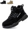 SROTER Steel Toe Cap Boots Men Women Work Boots Waterproof Safety Trainers Lightweight Safety Shoes Non-Slip, Black, 14 UK