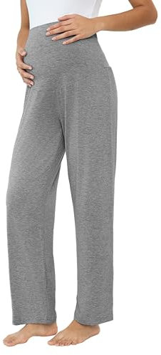 Joyaria Umstandhose Frühling Jogginghose Stretch Workout Yogahose Umstandsmode-Lounge-Hose Warm Freizeithose für Schwangerschaft Maternity(Hellgrau,L)