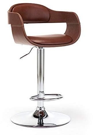 Mingone Barhocker Höhenverstellbar Barstuhl mit Lehne Drehstuhl mit Armlehnen Küchenhocker aus Kunstleder Geeignet für Bars, Theken und Küchen, Braun