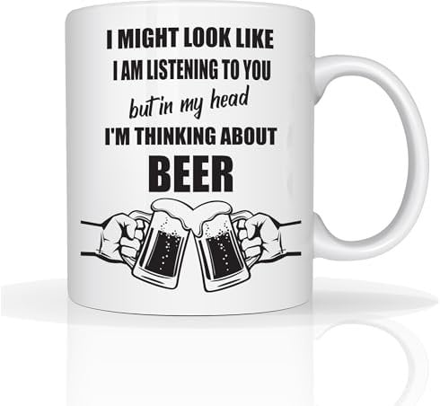 Star Online Classic Christmas Secret Santa Coffee Xmas Gifts I’m Thinking About Beer Funny Mugs - 11oz Ceramic Cup for Beer Lovers (Beer Modern), SEOINMYHEAD23