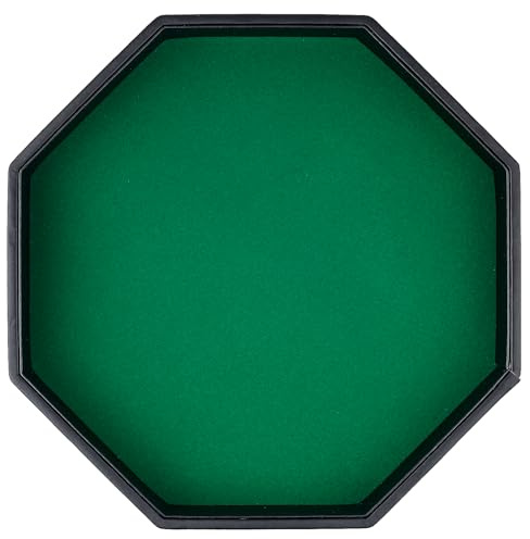 RERIVER Dice Rolling Tray, Green Felt Lined PU Leather Octagon Dice Tray for Dungeon Crawler Games